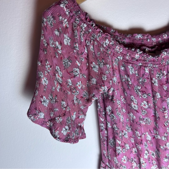 Aeropostale Pink/Plum Floral Printed Romper - Off-Shoulder, Shorts with Flowers - Picture 3 of 7